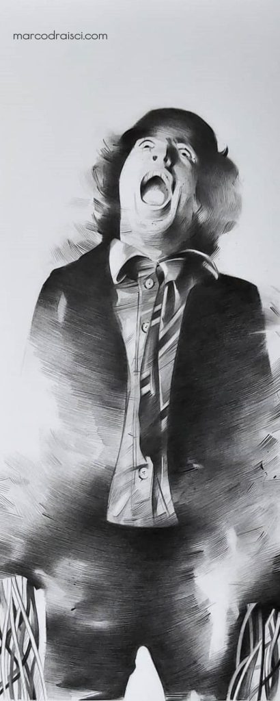 Illustrazione di Marco Draisci AC/DC cover del disco Powerage, disegno per tatuaggi, disegno in vendita