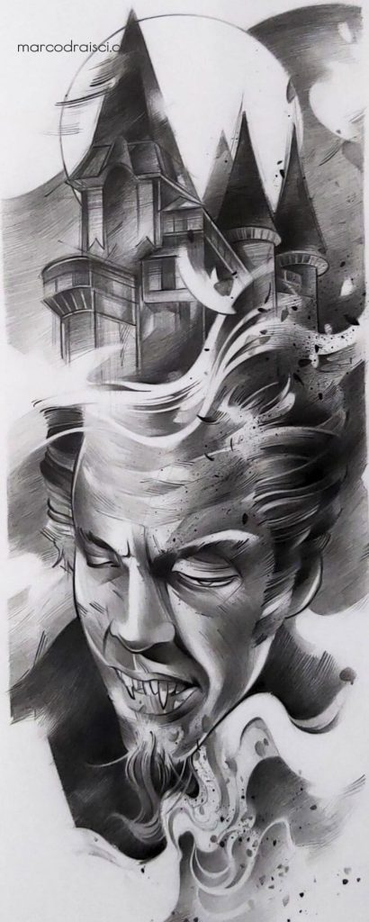 Illustrazione di Marco Draisci: vampiro, disegno per tatuaggi, disegno in vendita